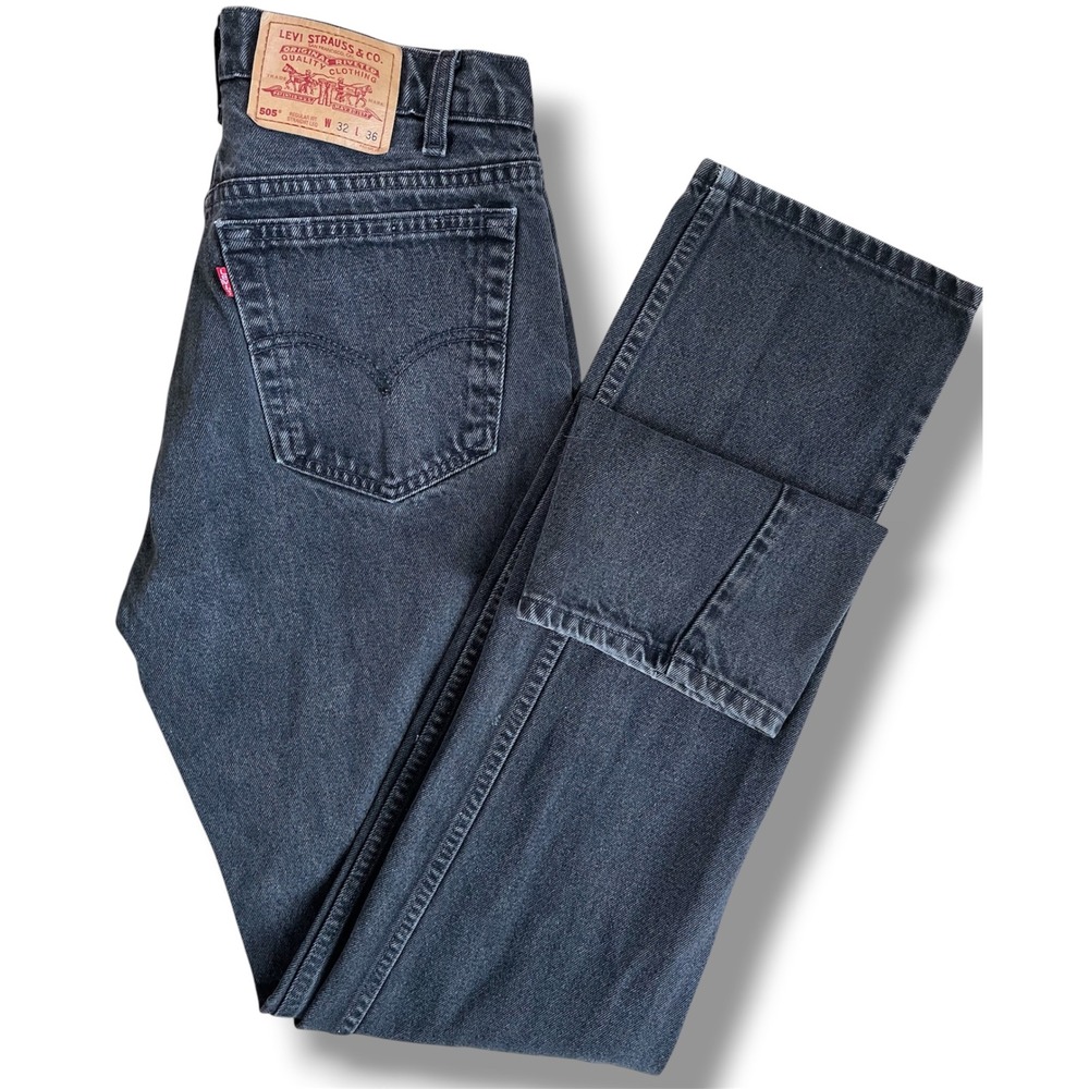 Vintage Levi's 505 Mens Faded Black Straight Leg Jeans 32x36 Made in Canada